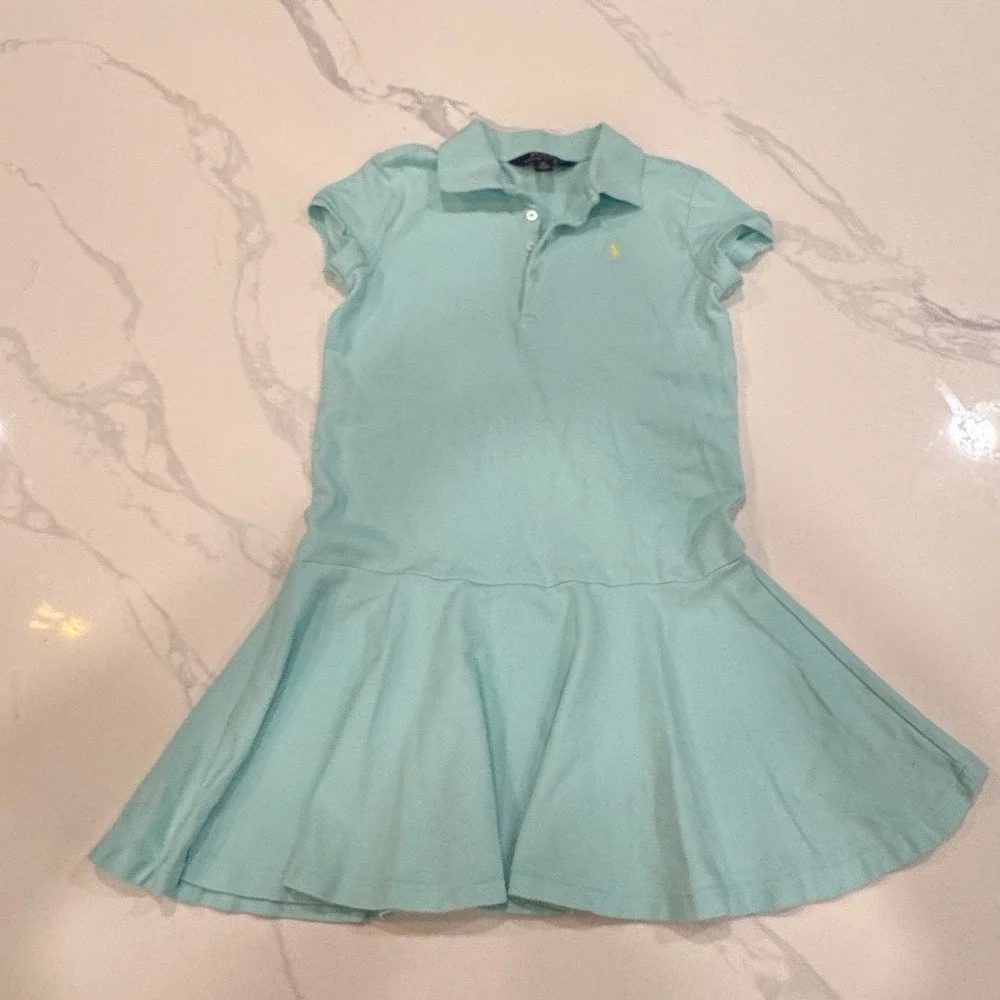 Polo Ralph Lauren Stretch Mesh Polo Dress Drop Waist Size 6X Light Turquoise